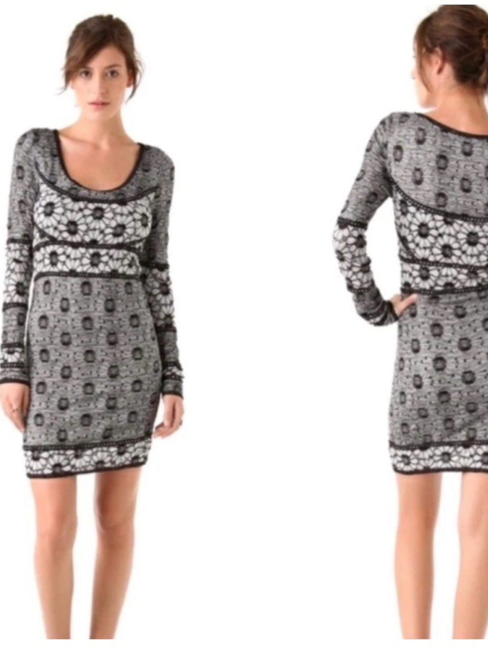 Free People Botanical Forest Knit Lace Long-Sleeve Bodycon Dress size XS